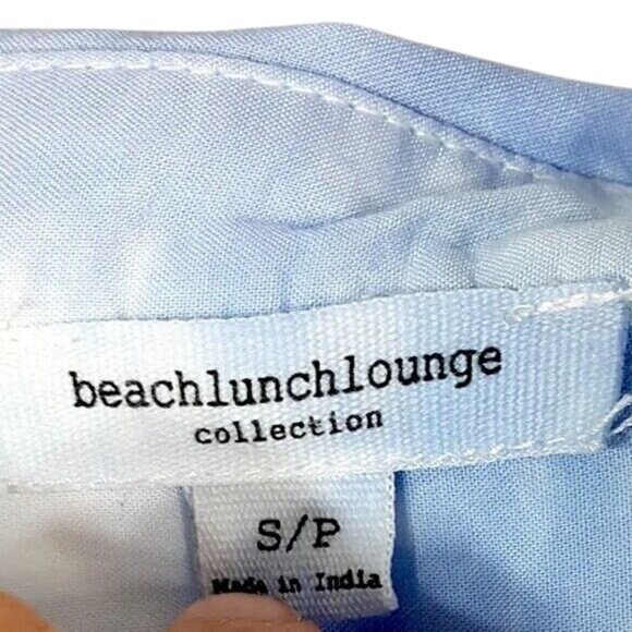 Beach Lunch Lounge Button Top Blue White Small Collar Hi Lo Cloud Sleeveless - Picture 5 of 6